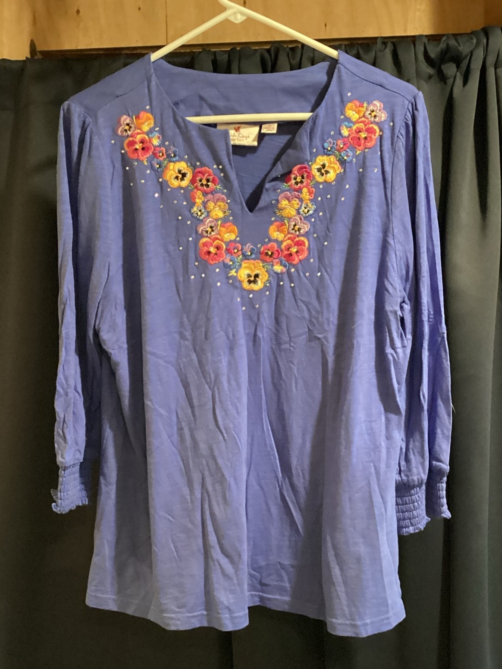 Quacker Factory Violet Embroidered V-Neck Tunic